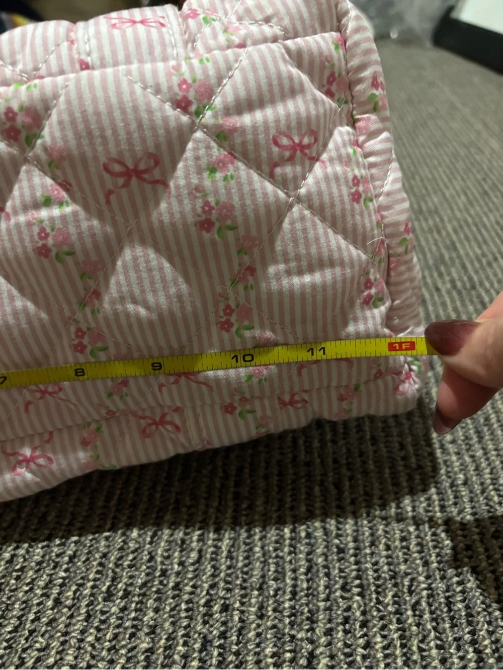 Pink Quilted Floral Cosmetic Case with Bow Motif